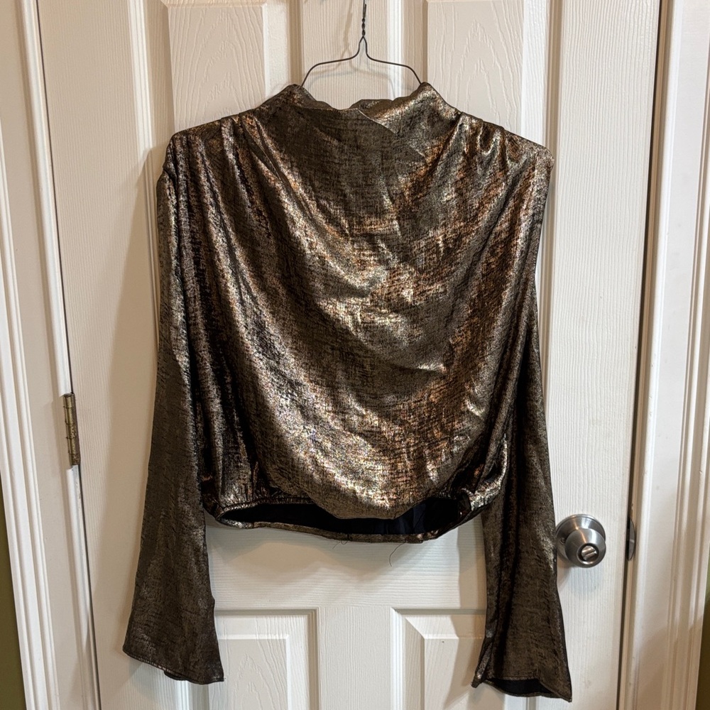 NWT Metallic Bronze Long-Sleeve Cropped Top